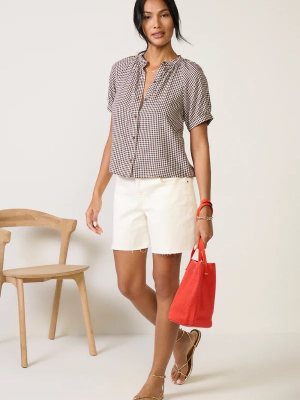 Evereve Cloth and Stone Gingham Raglan Blouse Medium - Picture 3 of 11